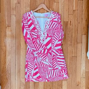 Lily Pulitzer Hot Pink & White Beaded Dress, Sz S